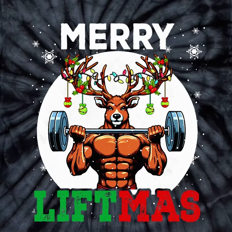 Merry Liftmas Christmas Reindeer Weightlifting Gym Workout Tie-Dye T-Shirt