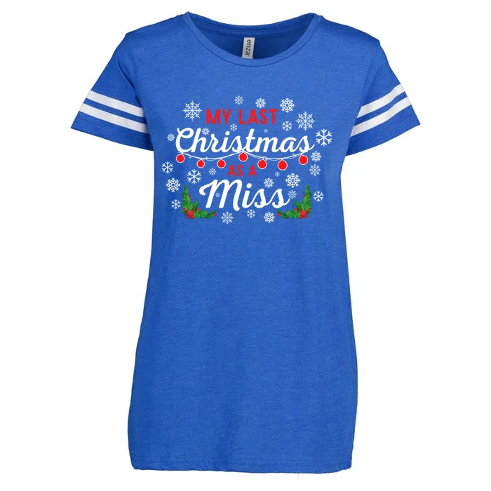 My Last Christmas As A Miss 2022 Funny Xmas Bride To Be Gift Enza Ladies Jersey Football T-Shirt