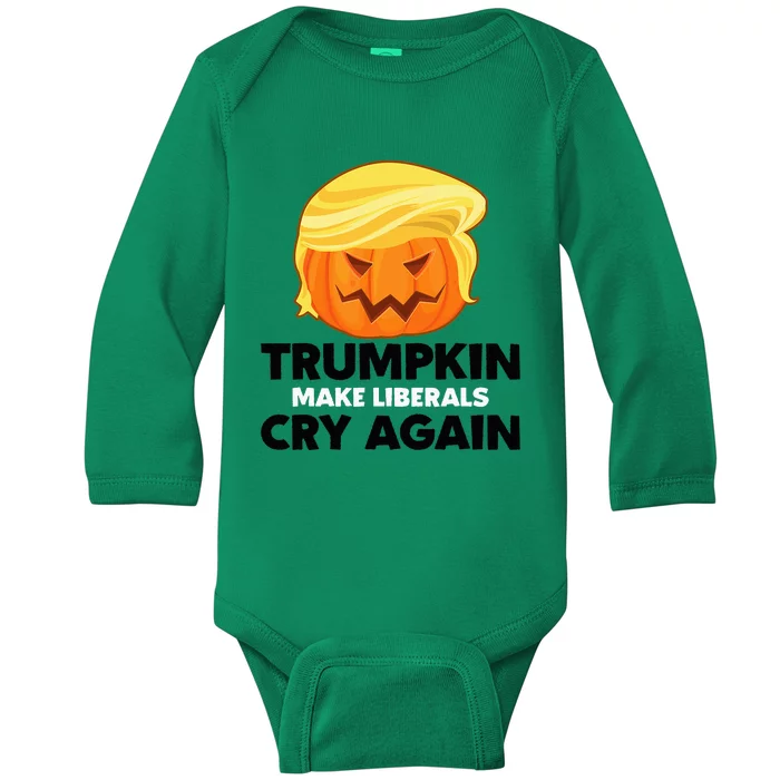 Make Liberals Cry Again Trumpkin Trump Halloween Baby Long Sleeve Bodysuit