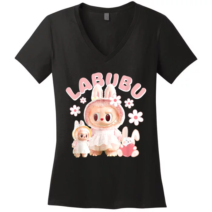 Meme Labubu Cute Labubu The Monsters Pin.K Gift Women's V-Neck T-Shirt