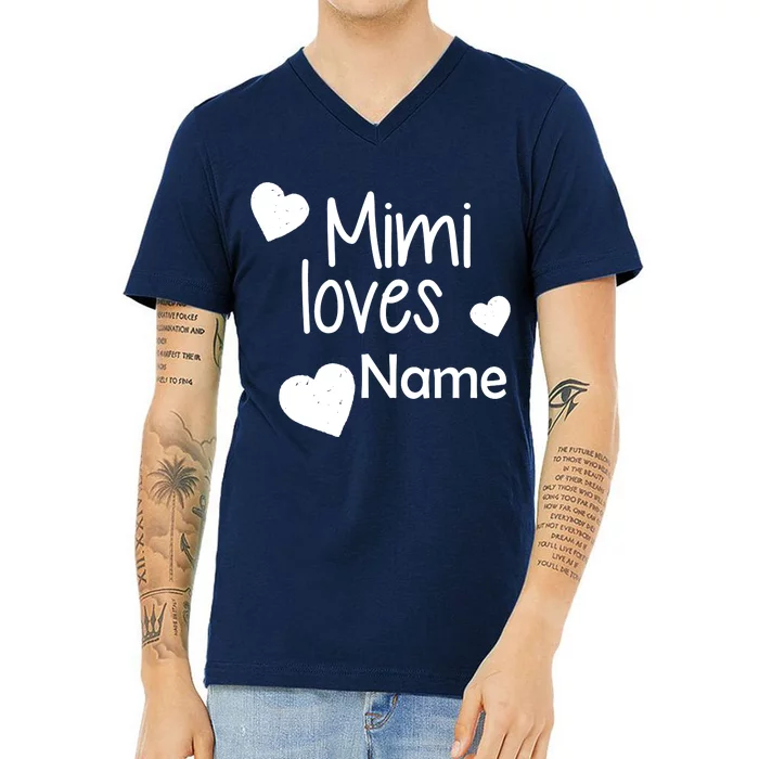 Mimi Loves Custom Text Personalize Name V-Neck T-Shirt