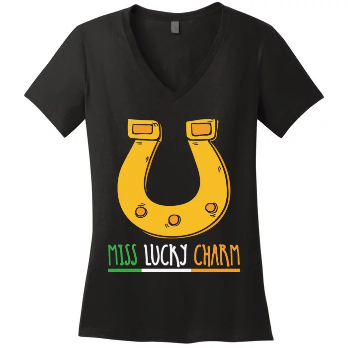 Miss Lucky Charm Funny Patricks Day Women's V-Neck T-Shirt