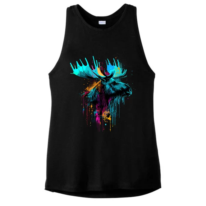 Moose Lovers Colorful Pop Art Beautiful Moose Ladies Tri-Blend Wicking Tank