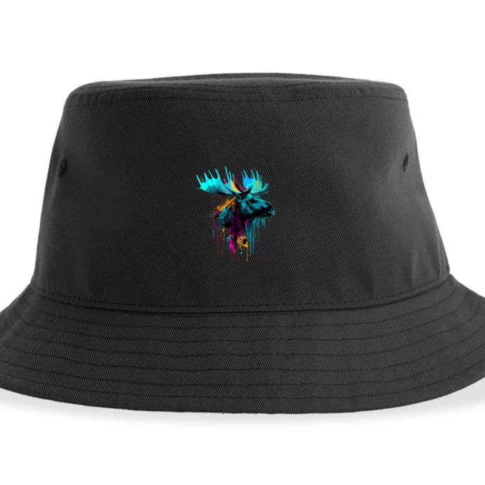 Moose Lovers Colorful Pop Art Beautiful Moose Sustainable Bucket Hat