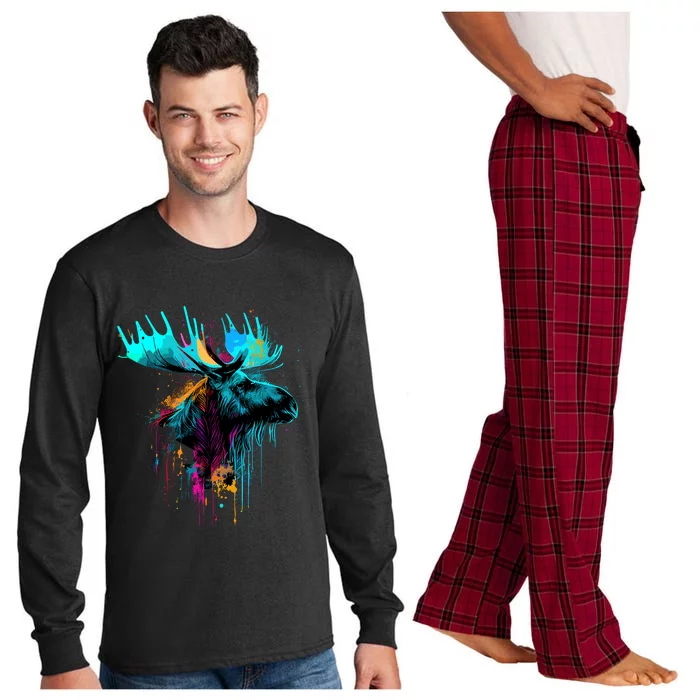 Moose Lovers Colorful Pop Art Beautiful Moose Long Sleeve Pajama Set