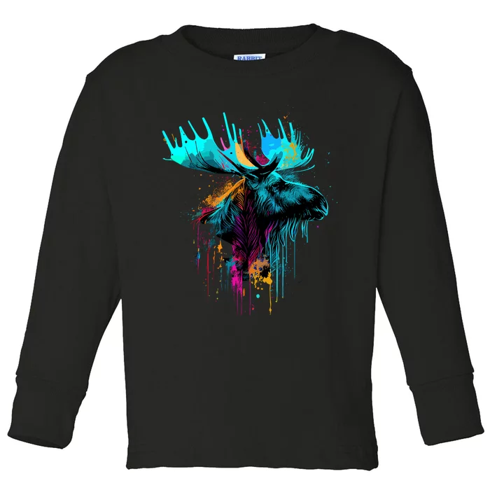 Moose Lovers Colorful Pop Art Beautiful Moose Toddler Long Sleeve Shirt