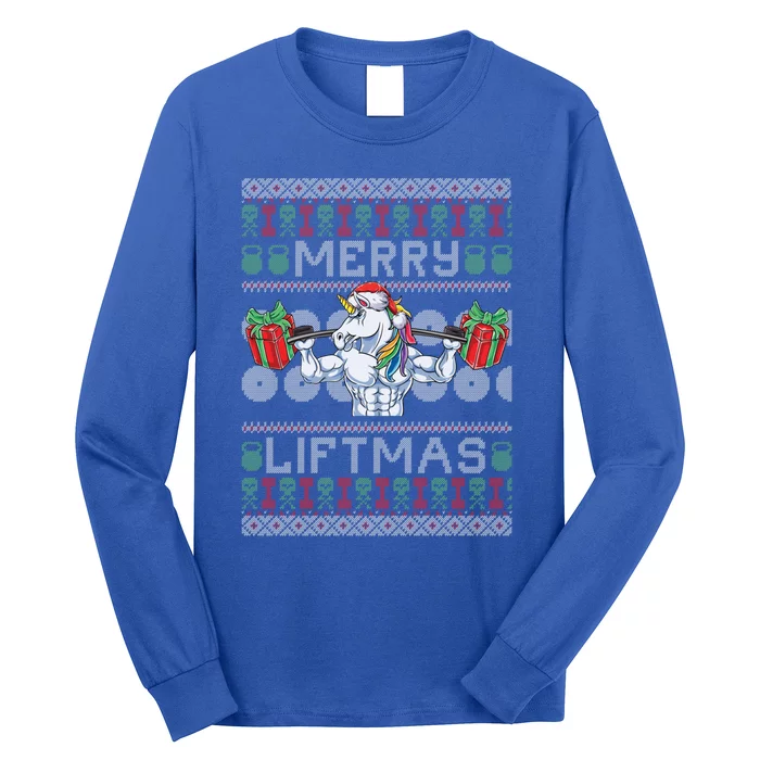 Merry Liftmas Cool Gift Fitness Unicorn Santa Christmas Bodybuilder Gift Long Sleeve Shirt