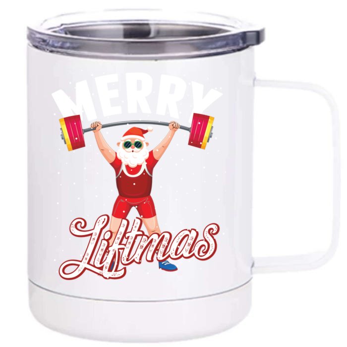 Merry Liftmas Cool Santa Claus Lifting Gym Gift Front & Back 12oz Stainless Steel Tumbler Cup