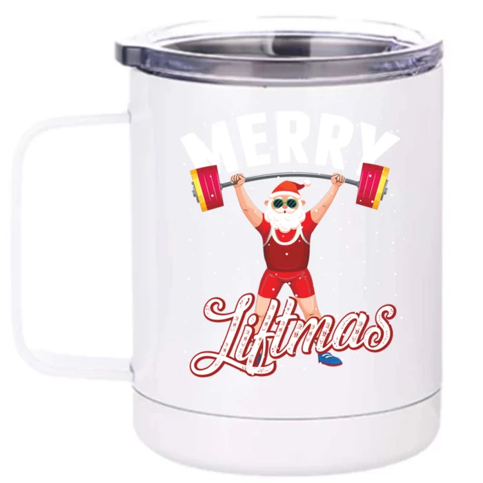 Merry Liftmas Cool Santa Claus Lifting Gym Gift Front & Back 12oz Stainless Steel Tumbler Cup