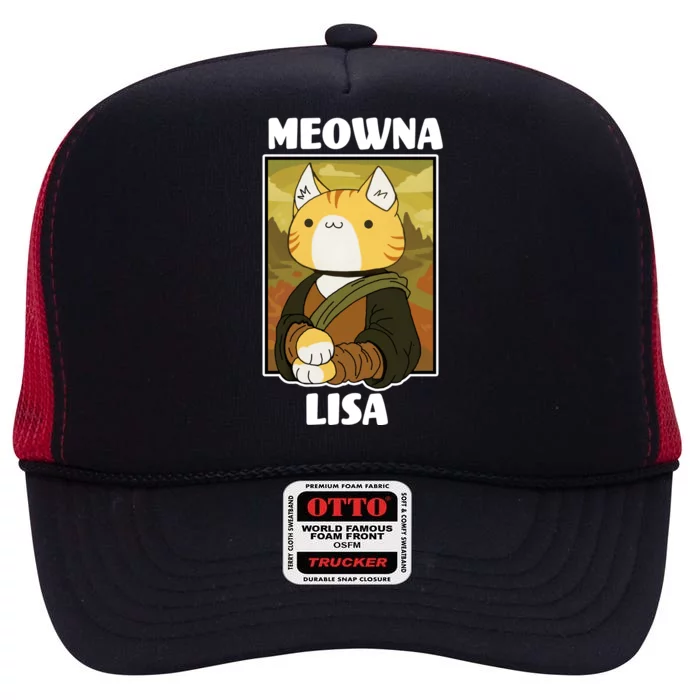 Meowna Lisa Cat Portrait High Crown Mesh Trucker Hat