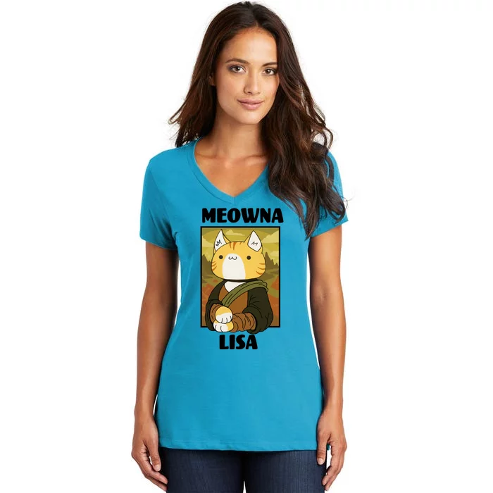 Meowna Lisa Cat Portrait Women's V-Neck T-Shirt