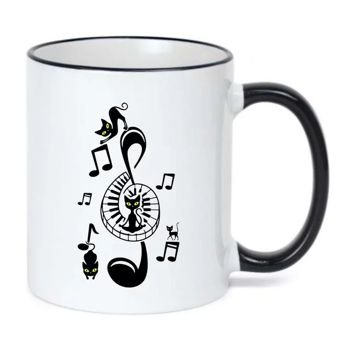 Music Lover Cat Lover Treble Clef Cute Cat Piano Black Color Changing Mug