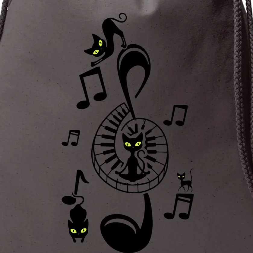 Music Lover Cat Lover Treble Clef Cute Cat Piano Drawstring Bag