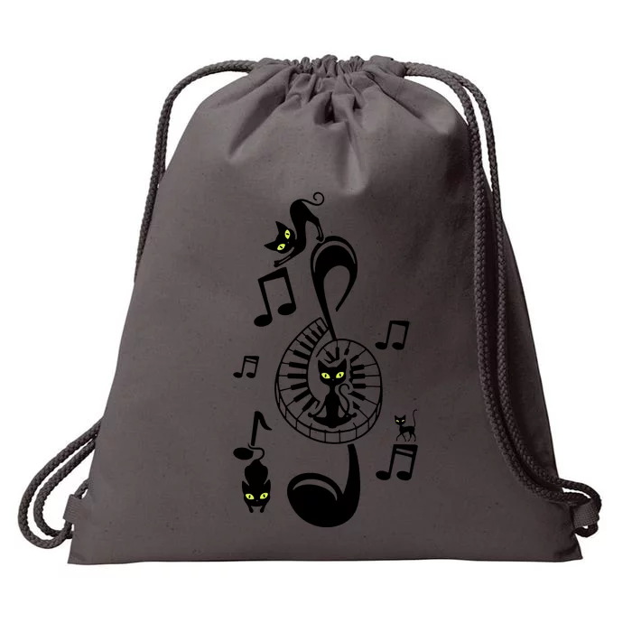 Music Lover Cat Lover Treble Clef Cute Cat Piano Drawstring Bag