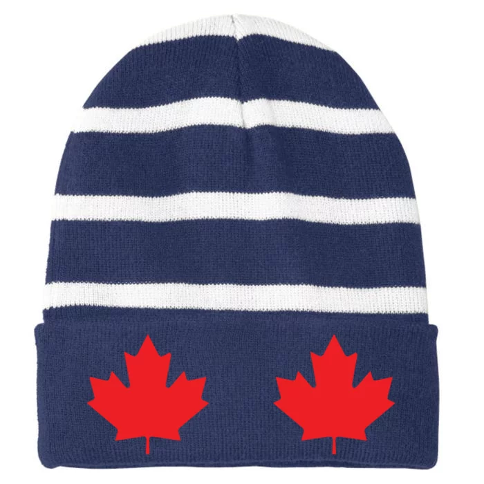 Maple Leaf Canada Day Canadian Flag Striped Beanie with Solid Band