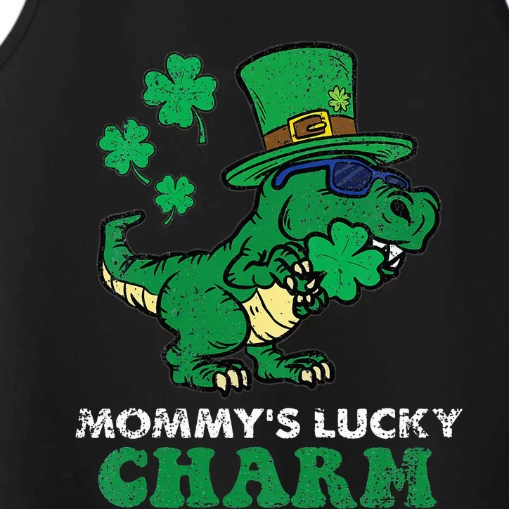 Mommys Lucky Charm T-Rex green St Patricks Day Performance Tank