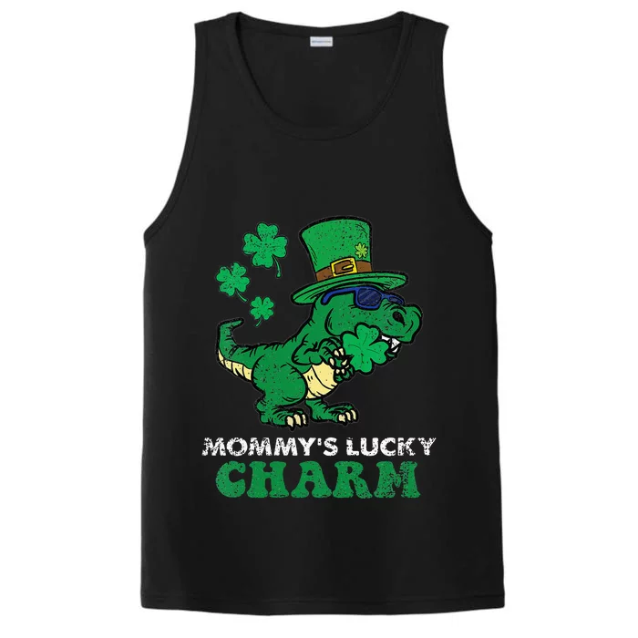 Mommys Lucky Charm T-Rex green St Patricks Day Performance Tank