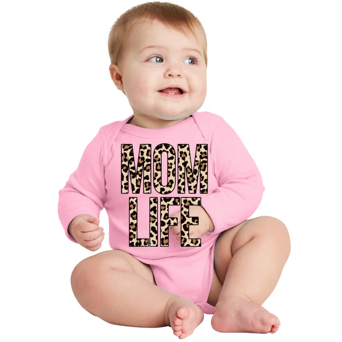 Mom Life Cheetah Print Cute Mother's Day Gift Baby Long Sleeve Bodysuit