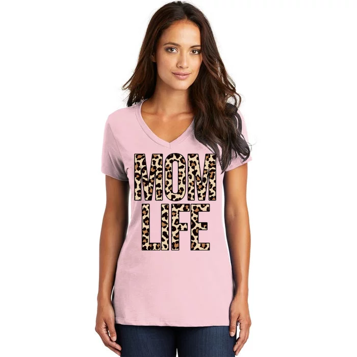 Mom Life Cheetah Print Cute Mother's Day Gift Women's V-Neck T-Shirt