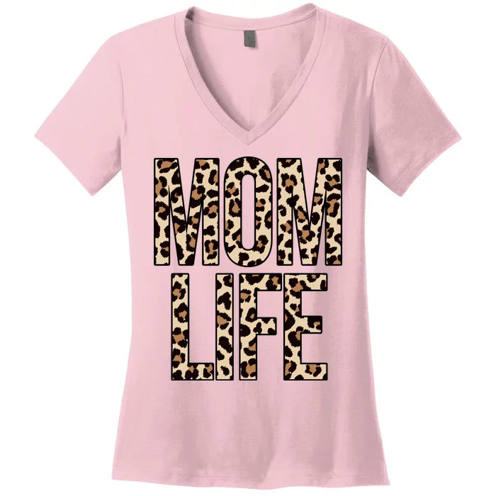 Mom Life Cheetah Print Cute Mother's Day Gift Women's V-Neck T-Shirt