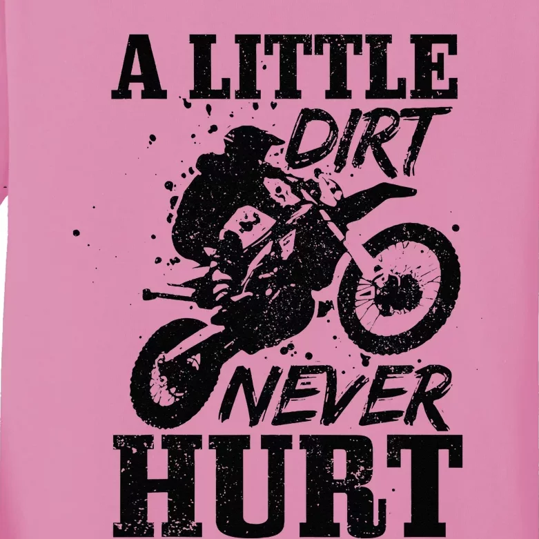 Motocross Little Dirt Never Hurt Dirt Bike MX Racing Biker Kids Long Sleeve Shirt