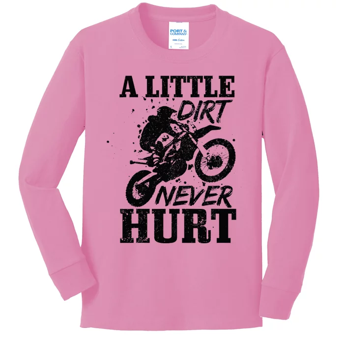 Motocross Little Dirt Never Hurt Dirt Bike MX Racing Biker Kids Long Sleeve Shirt