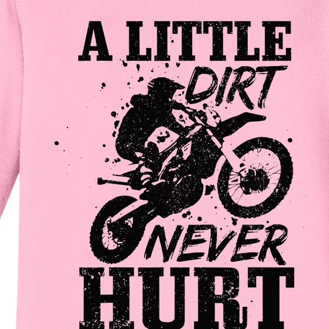 Motocross Little Dirt Never Hurt Dirt Bike MX Racing Biker Baby Long Sleeve Bodysuit