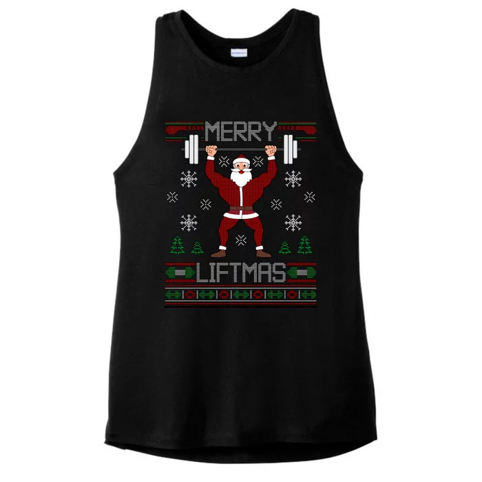 Merry Liftmas Dumbbell Lifting Gym Santa Cool Gift Ladies Tri-Blend Wicking Tank