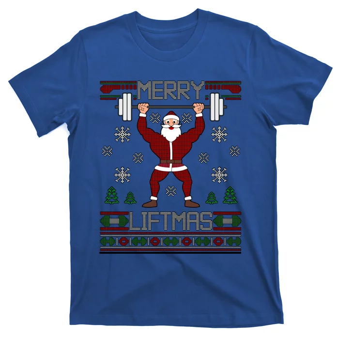 Merry Liftmas Dumbbell Lifting Gym Santa Cool Gift T-Shirt