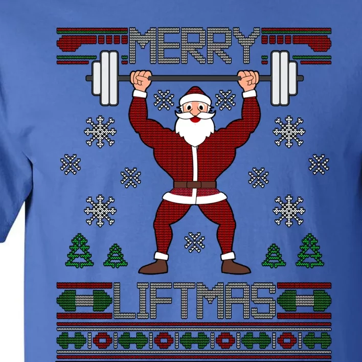 Merry Liftmas Dumbbell Lifting Gym Santa Cool Gift Tall T-Shirt