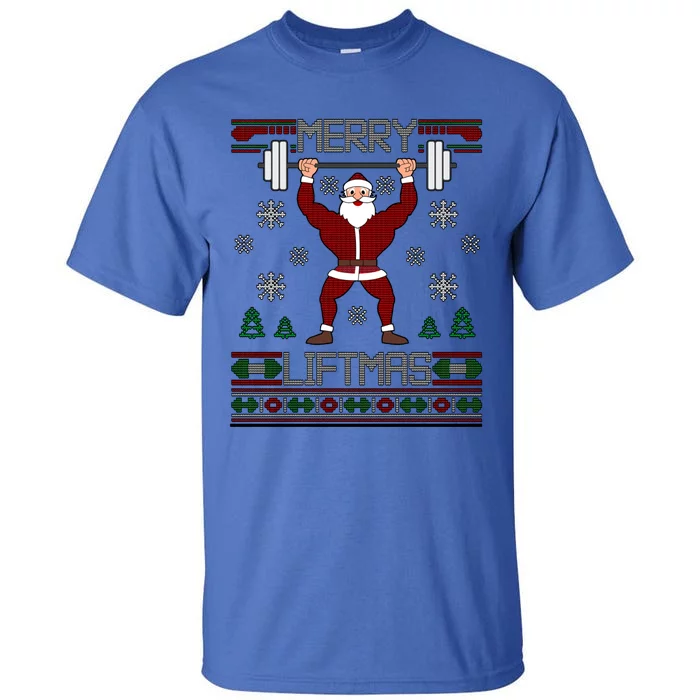 Merry Liftmas Dumbbell Lifting Gym Santa Cool Gift Tall T-Shirt