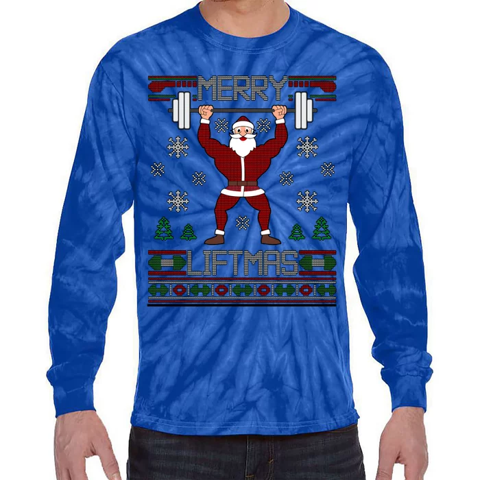 Merry Liftmas Dumbbell Lifting Gym Santa Cool Gift Tie-Dye Long Sleeve Shirt