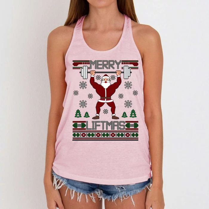 Merry Liftmas Dumbbell Santa Meaningful Gift Women's Knotted Racerback Tank