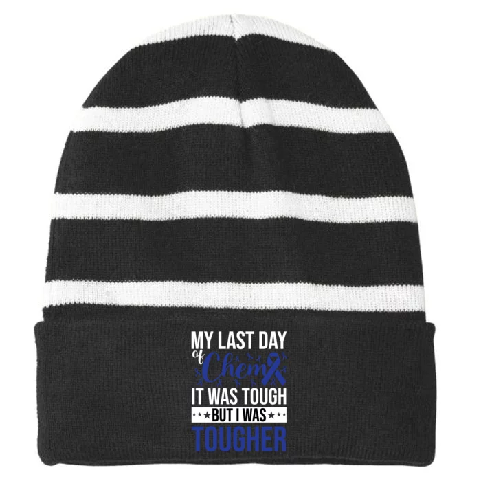 My Last Day Of Chemo Colon_dark Blue_white Striped Beanie with Solid Band