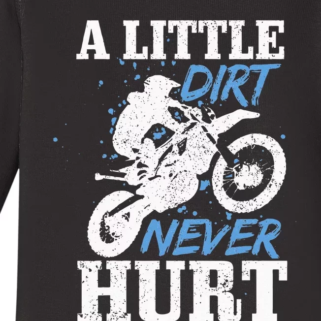 Motocross Little Dirt Never Hurt Dirt Bike MX Racing Biker Baby Long Sleeve Bodysuit