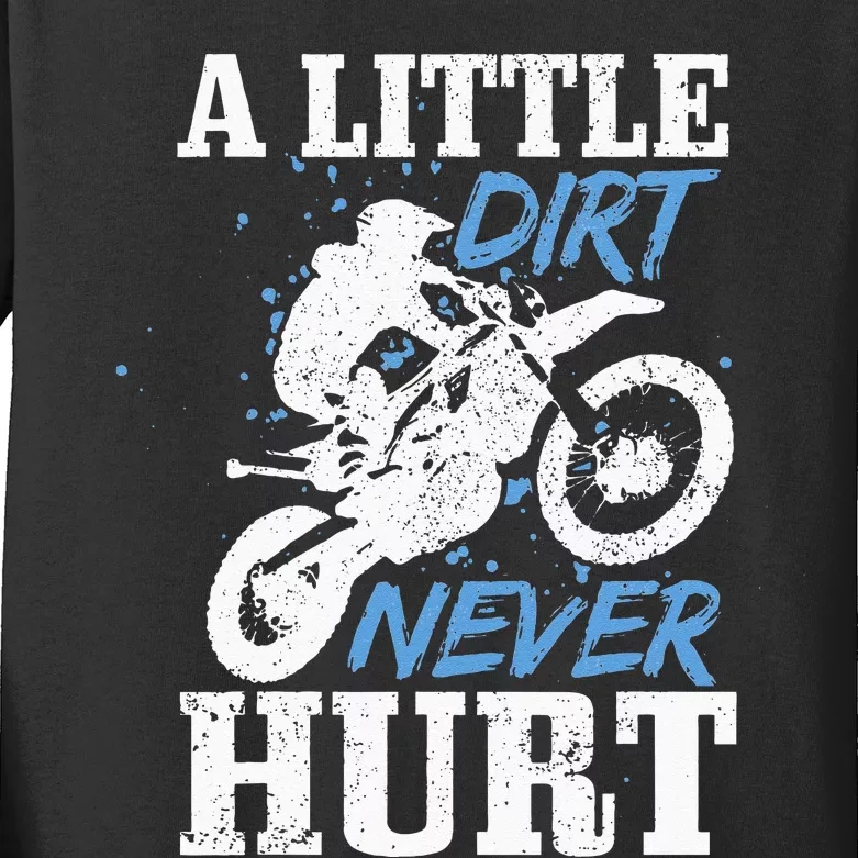 Motocross Little Dirt Never Hurt Dirt Bike MX Racing Biker Kids Long Sleeve Shirt