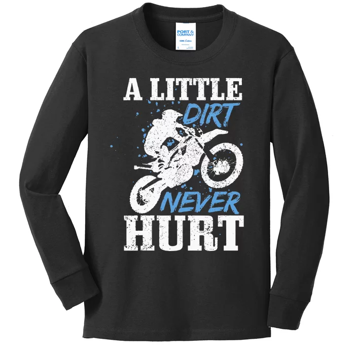 Motocross Little Dirt Never Hurt Dirt Bike MX Racing Biker Kids Long Sleeve Shirt