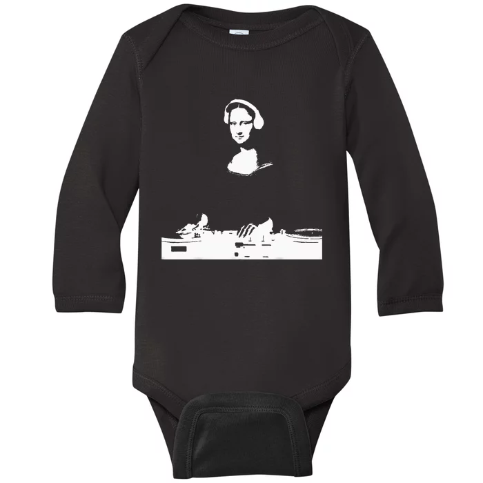 Mona Lisa Dj Art Funny Edm Techno Rave Music Baby Long Sleeve Bodysuit