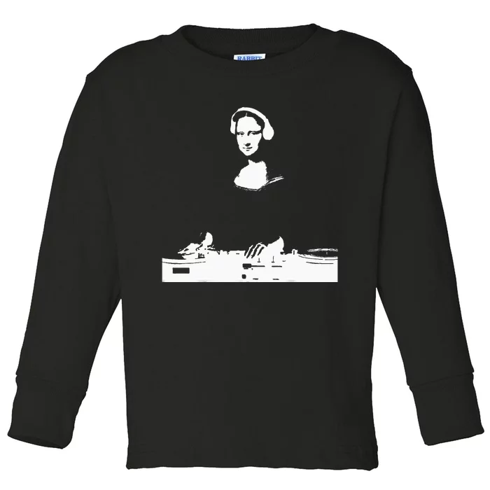 Mona Lisa Dj Art Funny Edm Techno Rave Music Toddler Long Sleeve Shirt