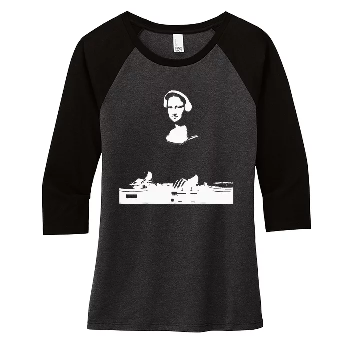 Mona Lisa Dj Art Funny Edm Techno Rave Music Women's Tri-Blend 3/4-Sleeve Raglan Shirt