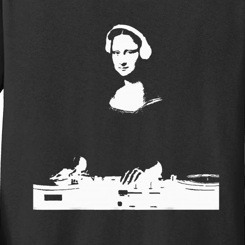 Mona Lisa Dj Art Funny Edm Techno Rave Music Kids Long Sleeve Shirt