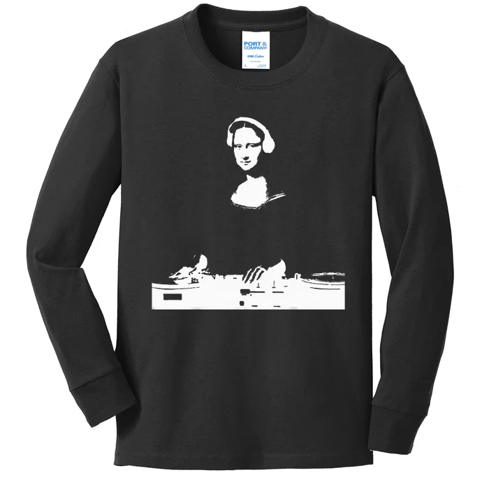 Mona Lisa Dj Art Funny Edm Techno Rave Music Kids Long Sleeve Shirt