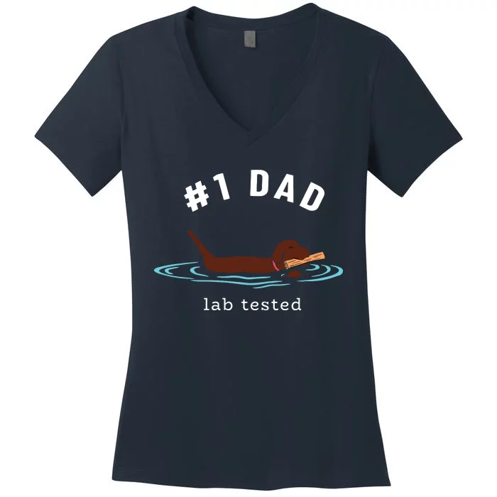 Men Lab Dad Chocolate Labrador Retriever Dog 1 Dad Women's V-Neck T-Shirt