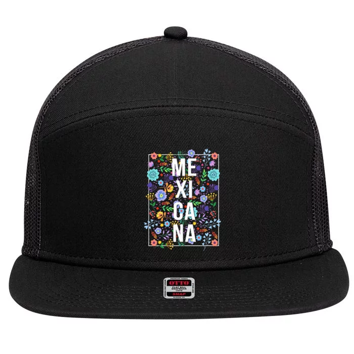 Mexicana Latina Flowers Mexican Girl Mexico 7 Panel Mesh Trucker Snapback Hat