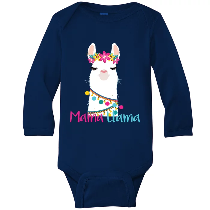 Mama Llama Funny Mothers Day Women Mom Birthday Baby Long Sleeve Bodysuit