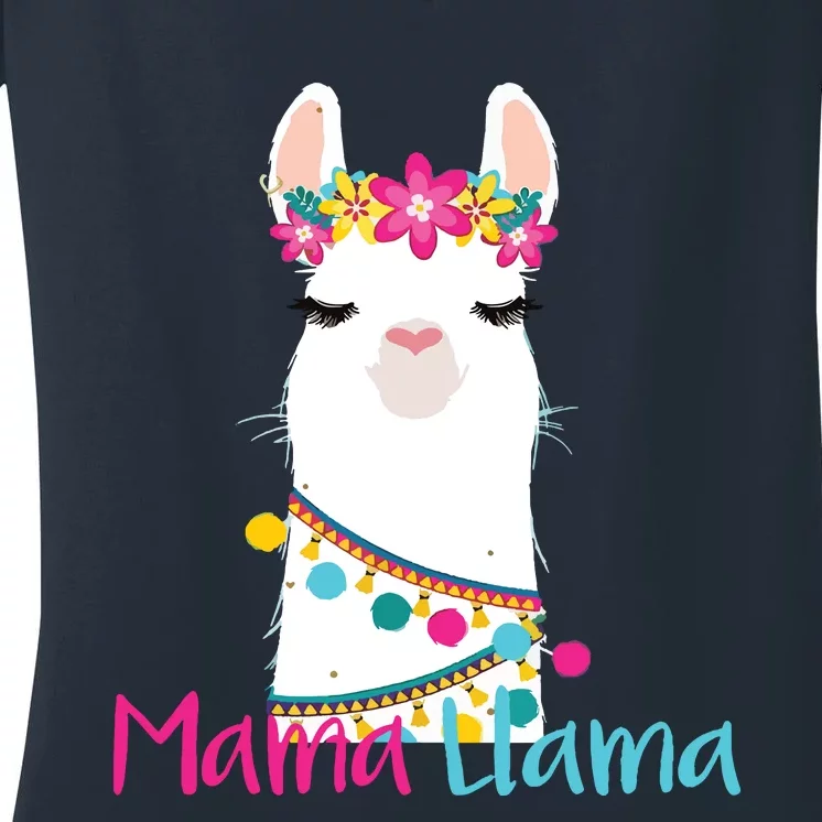 Mama Llama Funny Mothers Day Women Mom Birthday Women's V-Neck T-Shirt