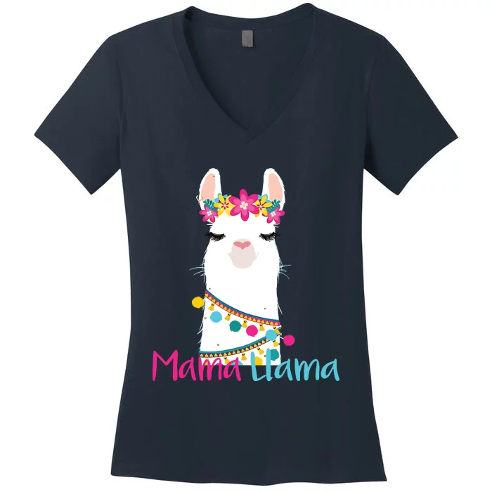 Mama Llama Funny Mothers Day Women Mom Birthday Women's V-Neck T-Shirt