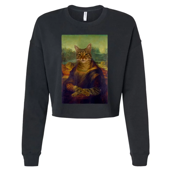 Meowing Lisa Funny Cat Cat Art Cat Lover Cat Owner Cropped Pullover Crew