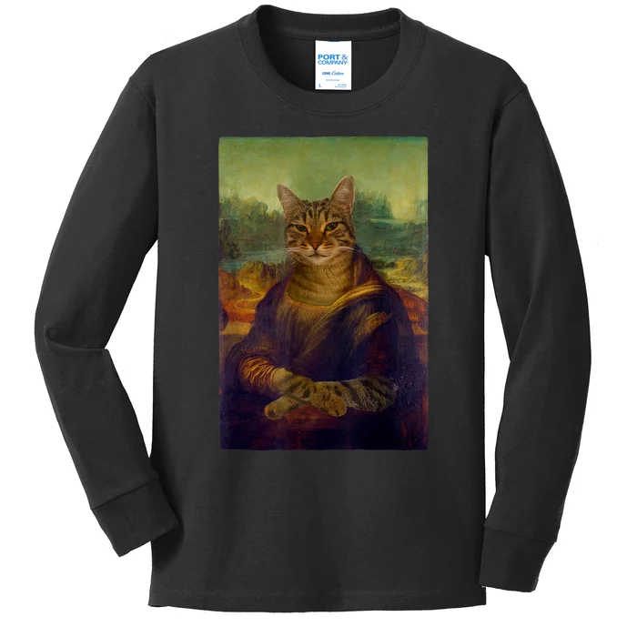 Meowing Lisa Funny Cat Cat Art Cat Lover Cat Owner Kids Long Sleeve Shirt