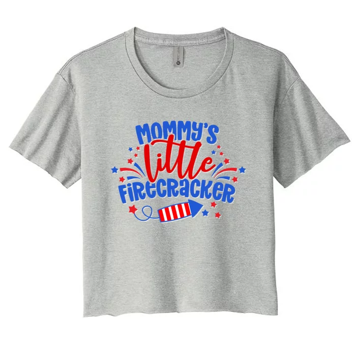 Mommys Little Firecracker 4th Of July American Mom Usa Flag Gift Women's Crop Top Tee